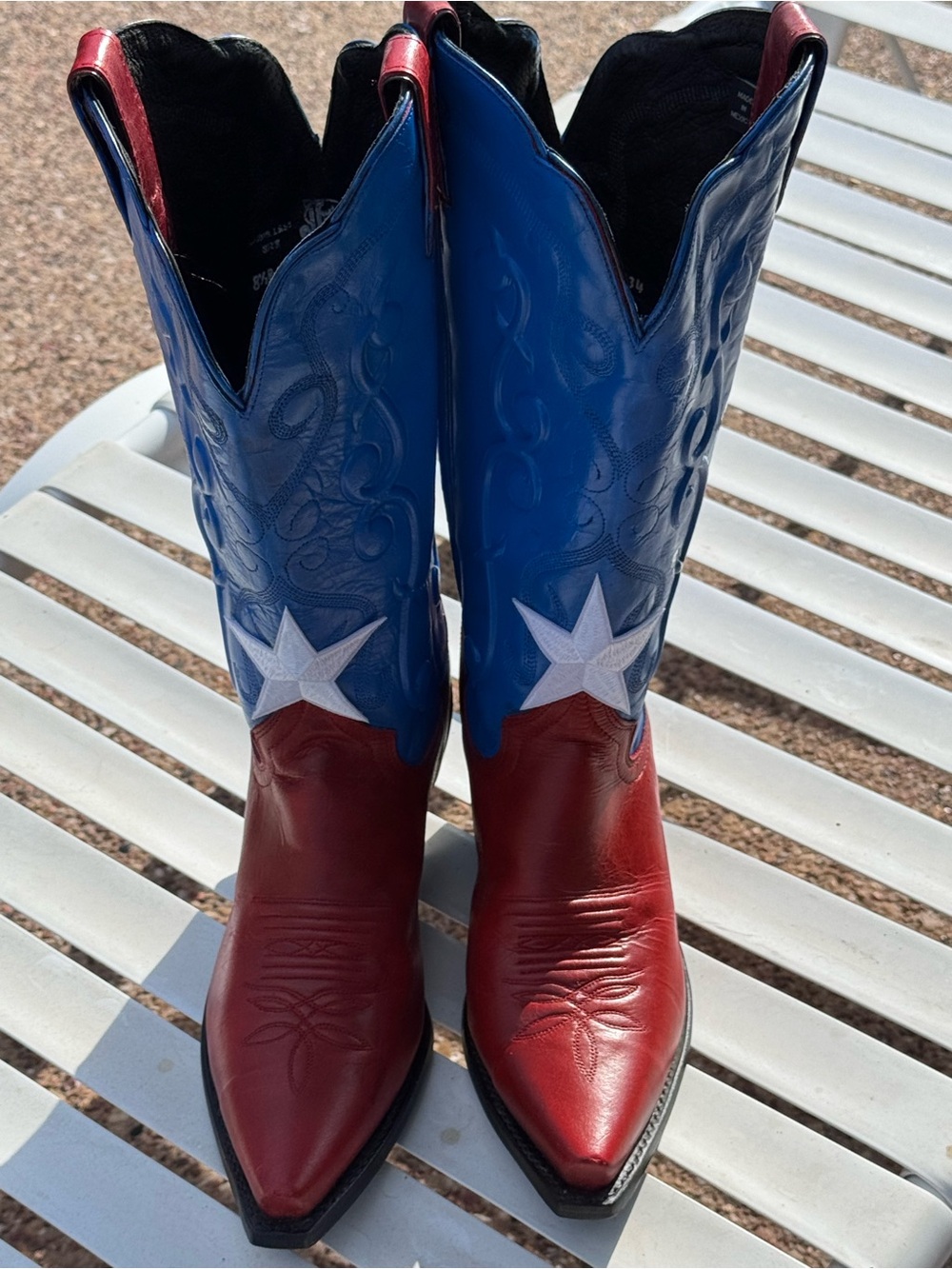 Recycled Justin Boots Red, Blue & White Star Heeled Cowboy Boots - Picture 3 of 9